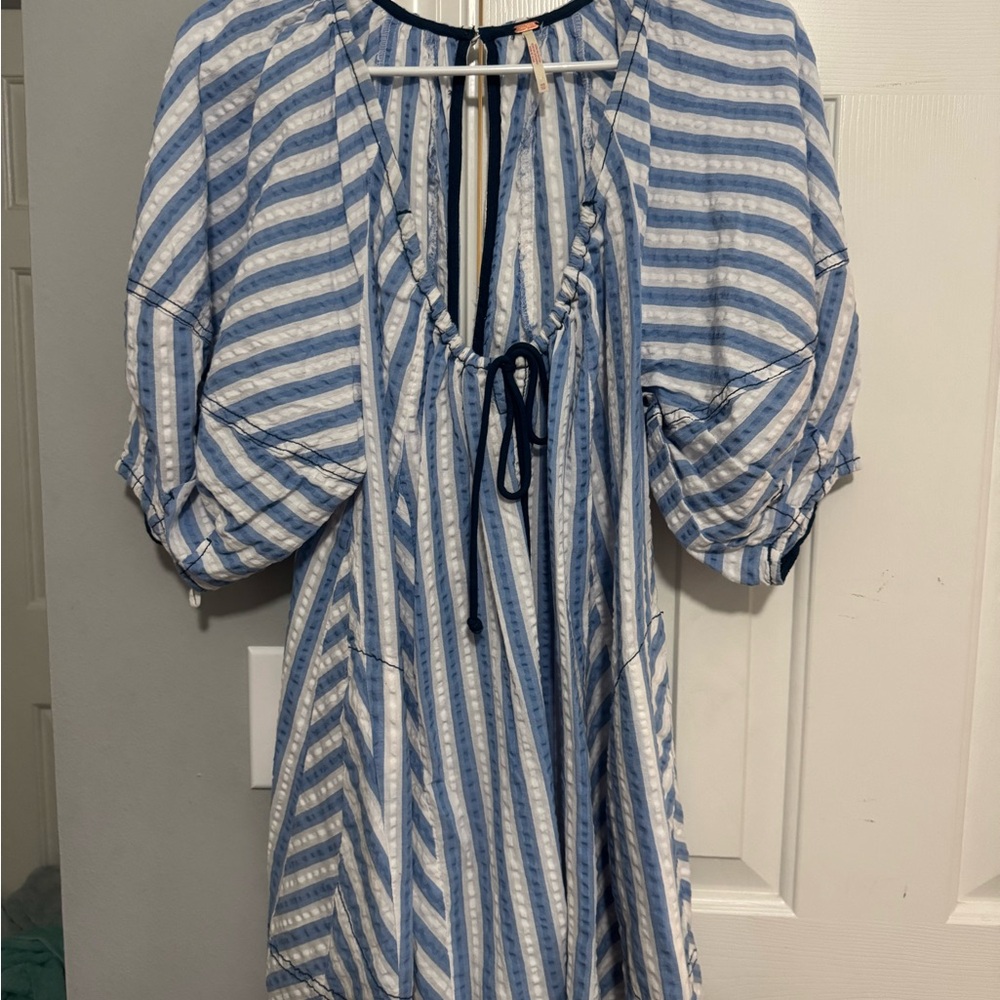 Blue and White Striped Women's Romper